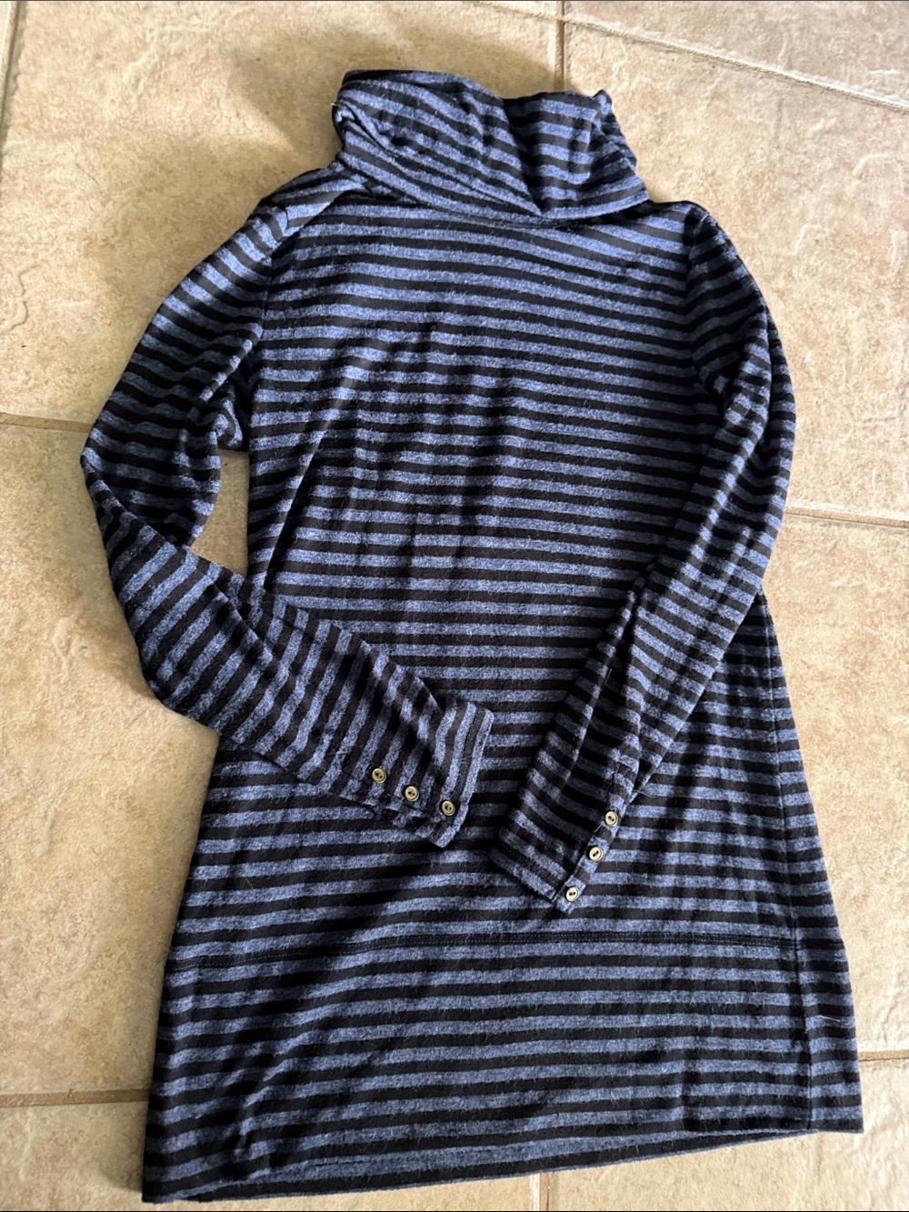 LOFT Black and Gray Striped Turtleneck Tunic
